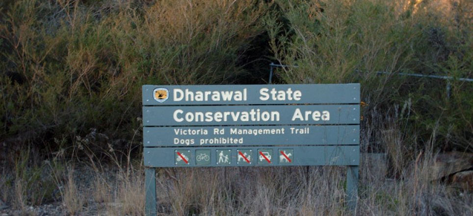 One of the entrance signs to Dharawal. Cycling allowed!